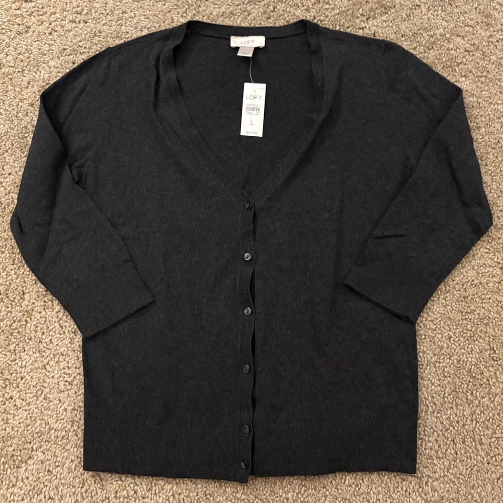 LOFT Charcoal Gray 3/4 Length Cardigan
